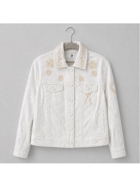 Cabi Ladybird White Embroidered Denim Jacket XS